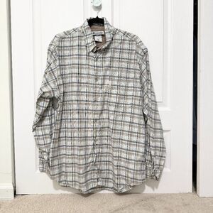 Men Columbia Flannel Button Down Shirt Light Brown White Size Extra Large